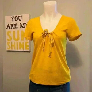 J Crew yellow women’s blouse size small, bow in front, festive, GA Tech
